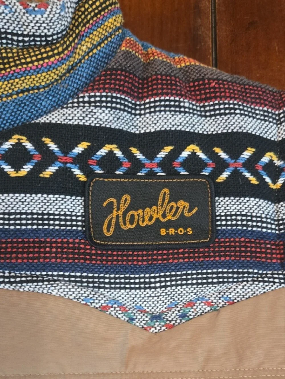 Howler Brothers Tan Vest with Multicolor Patterned Yoke